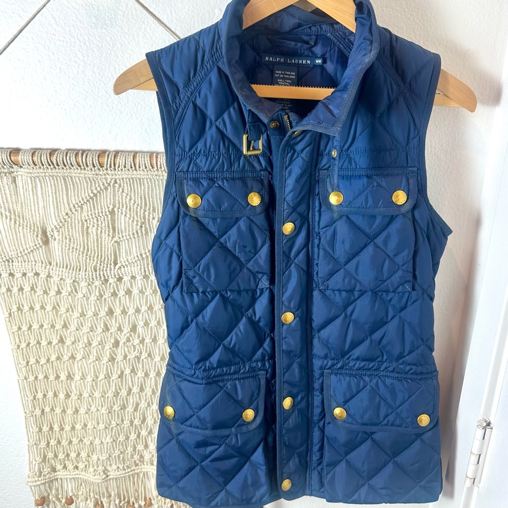 Ralph Lauren Polo Sport Preppy Prep Y2K Quilted Navy Blue Fisherman Vest Medium